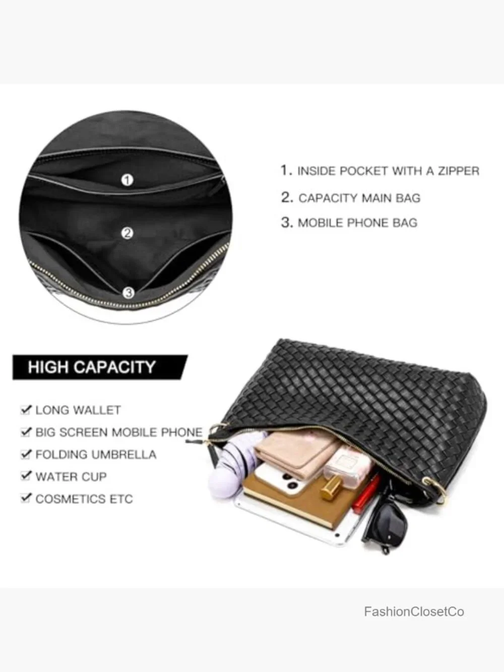 Woven Hobo Handbag PU Leather Shoulder Bag Tote